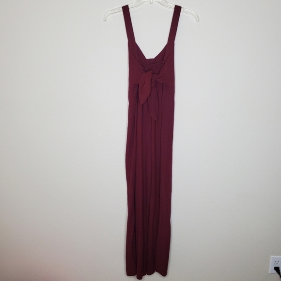 Wild Fable Maroon Berry Button Front Tie Back Flare Wide Leg Jumpsuit - Picture 6 of 10